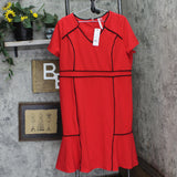 Ny Collection Womens Plus Size Short Sleeve Piped Detail Dress Red / Black 1X