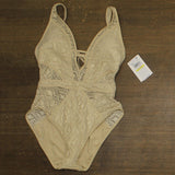 Becca Polished Crochet Plunge One Piece Womens Swimsuit 921057 Gold Yellow M