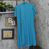 24Seven Comfort Apparel Womens Knit Faux Wrap Midi Dress Teal Blue 1X