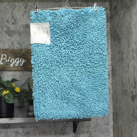 Knights Bridge Shaggy 100% Soft Plush Cotton Bath Rug Aqua Blue 17x24