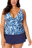 Anne Cole Ikat Tie-Dye Ring Plunge Tankini Swim Top 25PT26368 Blue 22W