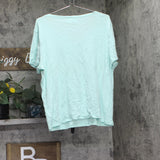 Karen Scott Womens Knit Short Sleeve Henley Shirt Top Aqua Blue Green XL