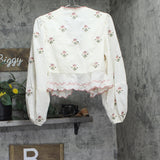 Aqua x Agua Bendita Womens Button Front Floral Embroidered Top Ivory Multi S
