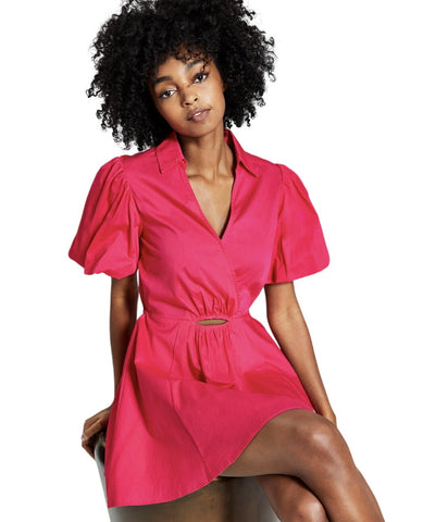 And Now This Womens Cutout Fit & Flare Puff Sleeve Dress Pomegranate Red M