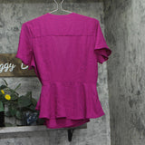 Monteau Womens Wrap V-Neck Woven Blouse Top Berry Purple PL