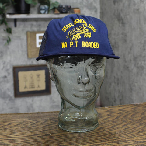 Mens Vintage VA Roadeo School Bus Trucker Cap Hat Navy Blue L