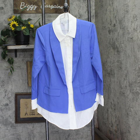 By Stacy London Blazer with Attached Button-Up Shirt Periwinkle Blue Multi M