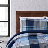 Truly Soft Trey Plaid Polyester 3-Piece Duvet Set Multicolor Blue Full/Queen