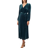 MSK Womens Belted Velvet Long Sleeve V Neck Stretch Dress Emerald Green S