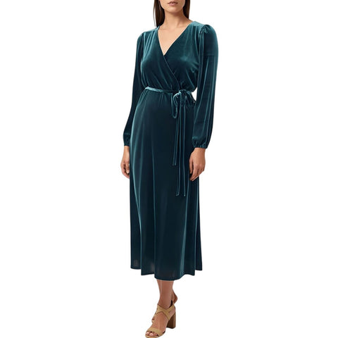 MSK Womens Belted Velvet Long Sleeve V Neck Stretch Dress Emerald Green S