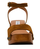 Steve Madden Suede Wooden Platform Block Heel Sandals KARS03S1 Cognac Brown 7M