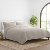 Noble Linens 3-Piece Set with Floral Stitching Latte Brown King / Cal King