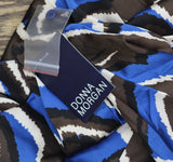 Donna Morgan Womens Long Sleeve Collared Wrap Midi Dress Blue / Black Multi 16