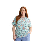 Croft & Barrow Classic Crewneck Floral Print Tee WC6SK004PP Cyan Summer Blue 2X