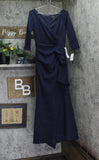Xscape 3/4 Sleeve V-Neck Side Ruched Pleated Ruffled Gown Dress Midnight Blue 8