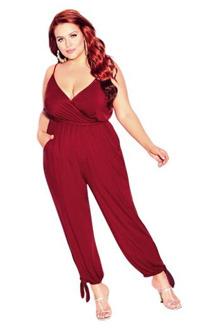 CCX by City Chic Womens Trendy Plus Size Knot Hem V Faux Wrap Jumpsuit Red 20W