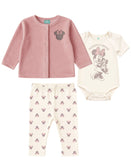 Disney Baby Girls 3-Piece Minnie Cardigan Pants One Piece Set Pink Multi 6M
