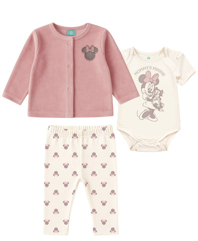Disney Baby Girls 3-Piece Minnie Cardigan Pants One Piece Set Pink Multi 6M