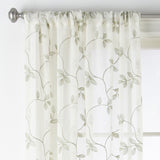 Regal Home Pocket Embroidered Sheer Single Curtain Panel Ivory Green Clay 50x63