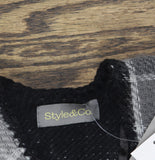 Style & Co. Womens Plaid to Solid Reversible Topper Cozy SC4642515 Black / Gray