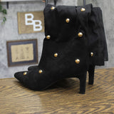 A New Day Studded Faux Suede Mid-Calf Boots with Cone Heel Jet Black / Gold 9M