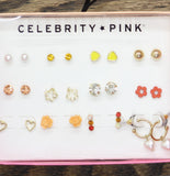 Celebrity Pink 12 Pack Dainty Heart Floral Stud Earrings Gold Multi