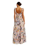 Ieena by Mac Duggal Tiered Chiffon Ruffle Sleeveless Dress Gown Pink / Multi 8