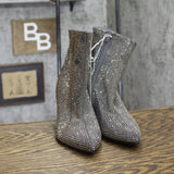 A New Day Womens Gloria Low Shaft Heeled Rhinestones Boots Silver Gray 7M