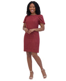 Jessica Howard Womens Petite Tweed Embellished Shift Dress Red / Gold 14P