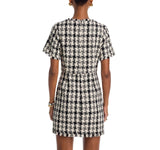 Aqua Sleeve Tweed Pocket Frayed Hem Embellished Shift Dress Black / White 2XS