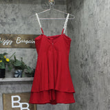 City Studios Pearl-Strap Sleeveles Tiered Fit & Flare Dress Garnet Red 7/8