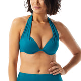 Contours By Coco Reef Underwire Push Up Bikini Swim Top Teal Blue 12 / 36D