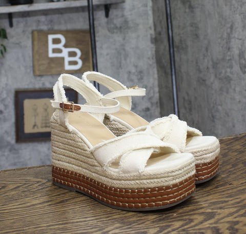 Madden Girl Carlotta Platform Espadrille Wedge Sandal Natural Canvas Brown 8.5 M