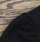 DKNY Women's Puff Sleeve Round Neck Tie Waist Solid Midi Dress Black 12