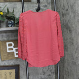 Ny Collection Blouse with 3/4 Jacquard Chiffon Sleeves Holly Berry Pink PM