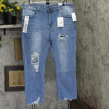 Gogo Jeans Distressed Frayed Straight-Leg Jeans Medium White Wash Blue 20W