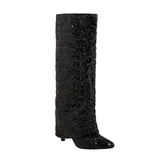 A New Day Womens Abba Sequin Foldover Tall Boots 91636693 Black 7M