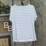 Karen Scott Short Sleeved Striped Boat Neck Top Light heather Blue XL