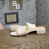 A New Day Womens Lottie Sandals Block Heel Pearl Accent Natural Brown 7.5M