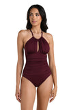 La Blanca High Neck Keyhole One Piece Swimsuit LB1IG27 Dark Cherry Red 8