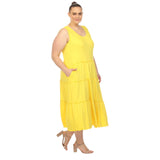 White Mark Scoop Neck Tiered Midi Dress PS315 Canary Yellow 1X