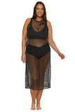 Becca Womens Castaway Island Fishnet Flower-Applique Cover-up Dress Black S