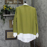 By Stacy London Womens Crepe Blazer Attached Long Sleeve Collared Shirt Moss L