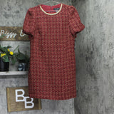 Jessica Howard Womens Petite Tweed Embellished Shift Dress Red / Gold 14P