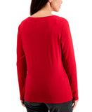 Karen Scott Womens Holiday Christmas Long Sleeve Festive Print Top Red Penguin M