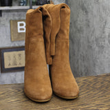 Michael Michael Kors Suede Block Heel Ruched High Heel Boots Luggage Brown 9.5M