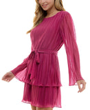 City Studios Juniors Pleated Bell-Sleeve Dress 2389MZ8AT1 Magenta Pink XL