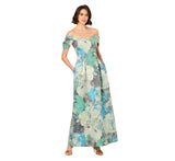 Aidan Mattox by Adrianna Papell Floral Jacquard Pleated Gown Dress Blue Multi 18