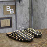 A New Day Channing Studded Slip-On Mule Flats 91636454 Jet Black / Gold 7M