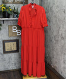 London Times Women's Plus Size Smocked Puff Sleeve Midi Dress True Red 16W